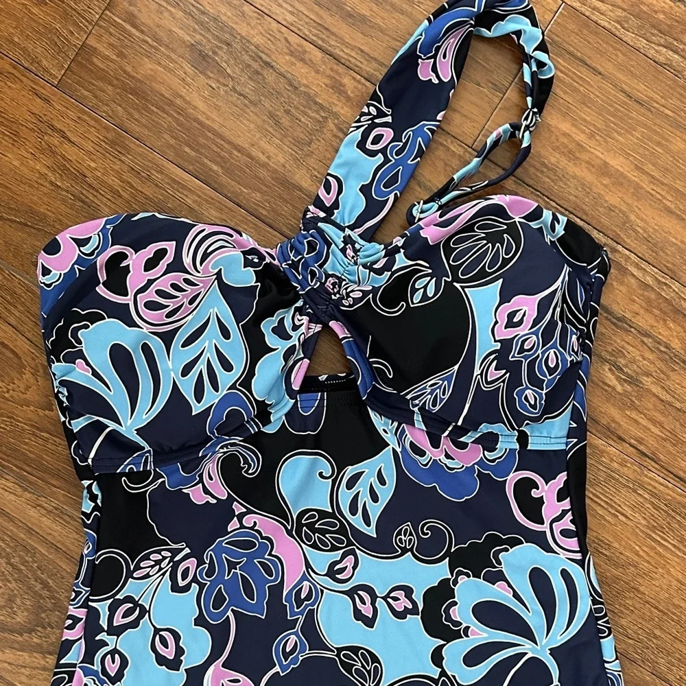 Loft Beach Floral Asymmetrical Bandeau Swimsuit